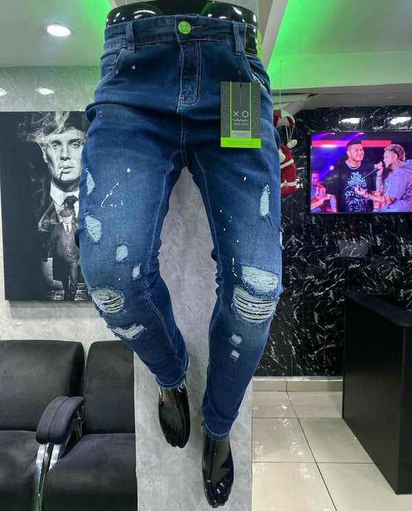 Calça Rasgada Azul Jogador Skinny